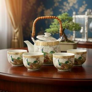 VINTAGE 20TH CENTURY JAPANESE PORCELAIN MIYA PEACOCK TEA POT